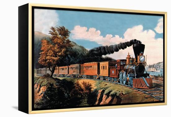 Steam Locomotive-Currier & Ives-Framed Stretched Canvas