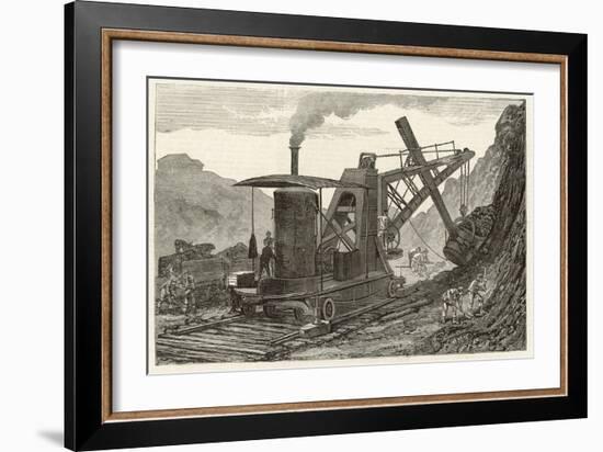 Steam Navvy Excavation Machine Used in Making a New Dock in Swansea-null-Framed Art Print