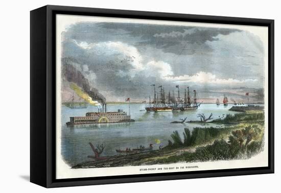 Steam-Packet and Tug-Boat on the Mississippi, USA, C1875-null-Framed Premier Image Canvas