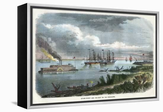 Steam-Packet and Tug-Boat on the Mississippi, USA, C1875-null-Framed Premier Image Canvas