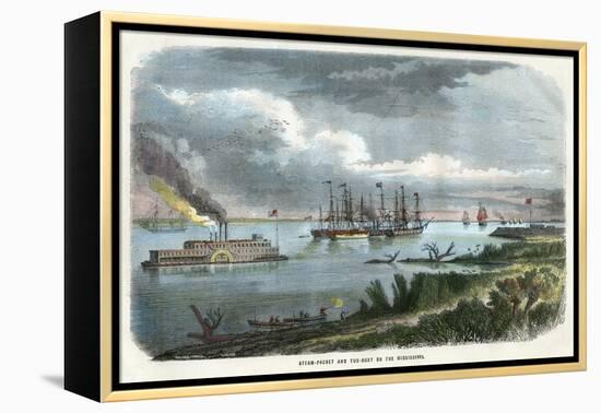 Steam-Packet and Tug-Boat on the Mississippi, USA, C1875-null-Framed Premier Image Canvas