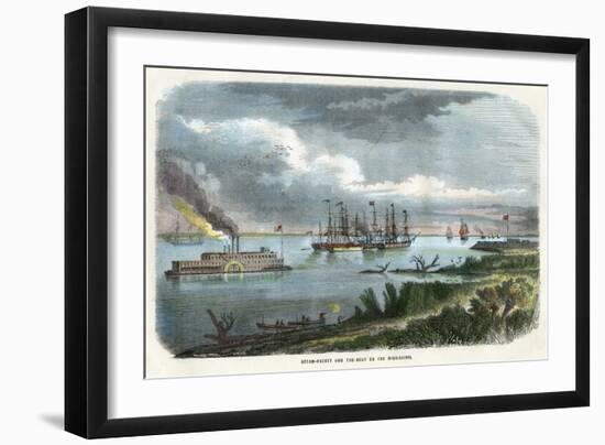 Steam-Packet and Tug-Boat on the Mississippi, USA, C1875-null-Framed Giclee Print