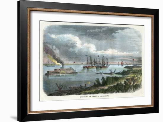 Steam-Packet and Tug-Boat on the Mississippi, USA, C1875-null-Framed Giclee Print