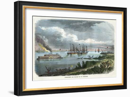 Steam-Packet and Tug-Boat on the Mississippi, USA, C1875-null-Framed Giclee Print