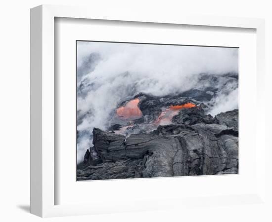 Steam Plumes from Hot Lava Flowing onto Beach and into the Ocean-Ethel Davies-Framed Photographic Print