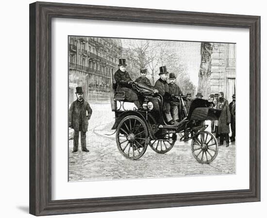 Steam-Powered Car by Leon Serpollet. Engraving.-Tarker-Framed Photographic Print