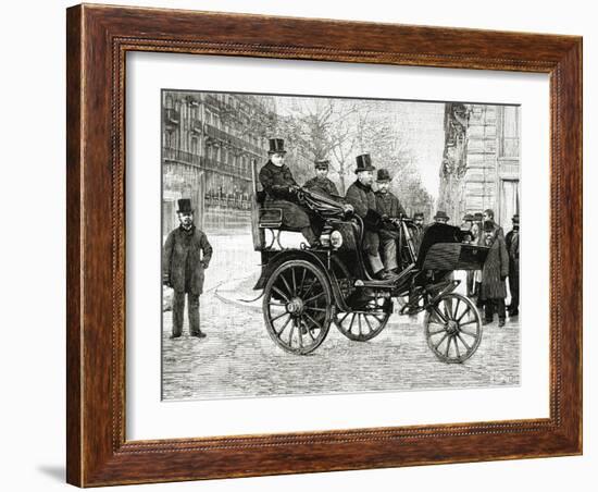 Steam-Powered Car by Leon Serpollet. Engraving.-Tarker-Framed Photographic Print