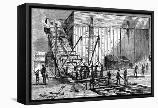 Steam-Powered Ice Elevator, Hudson River Near New York, USA, 1875-null-Framed Premier Image Canvas