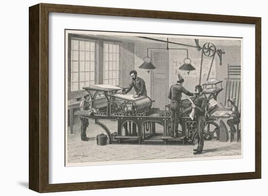 Steam Printing Press Machinery for Printing Books, Reading a Page-null-Framed Photographic Print