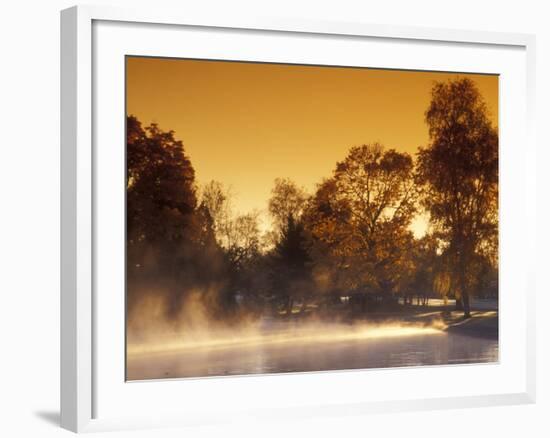 Steam Rises off Pond at Pioneer Park at Sunrise, Washington, USA-Brent Bergherm-Framed Photographic Print