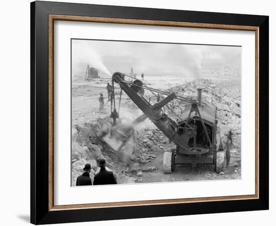 Steam Shovel Removing Rock Loosened by Dynamite, Livingstone Channel, Mich.-null-Framed Photo