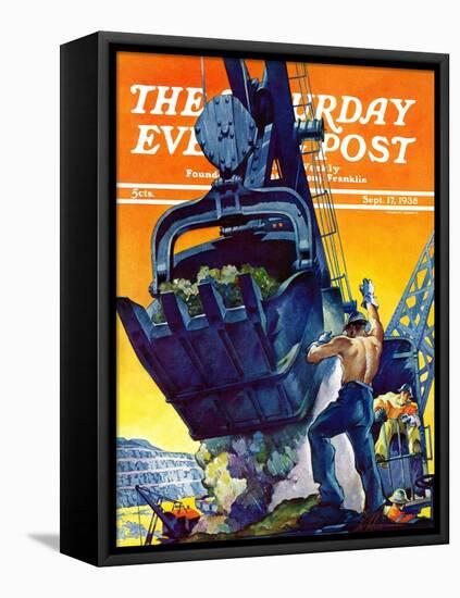 "Steam Shovel," Saturday Evening Post Cover, September 17, 1938-Ski Weld-Framed Premier Image Canvas