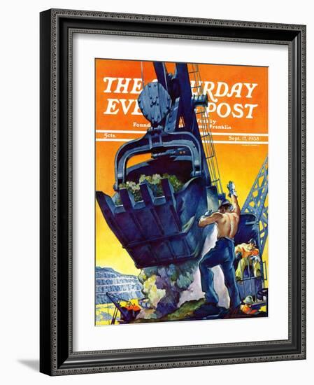 "Steam Shovel," Saturday Evening Post Cover, September 17, 1938-Ski Weld-Framed Giclee Print