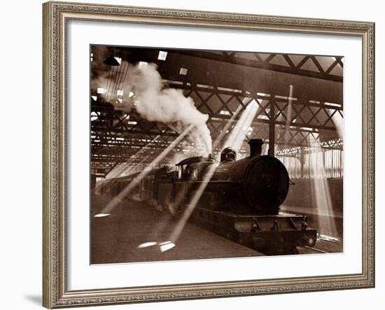 Steam Train Leaving Euston Station, April 1928-null-Framed Photographic Print