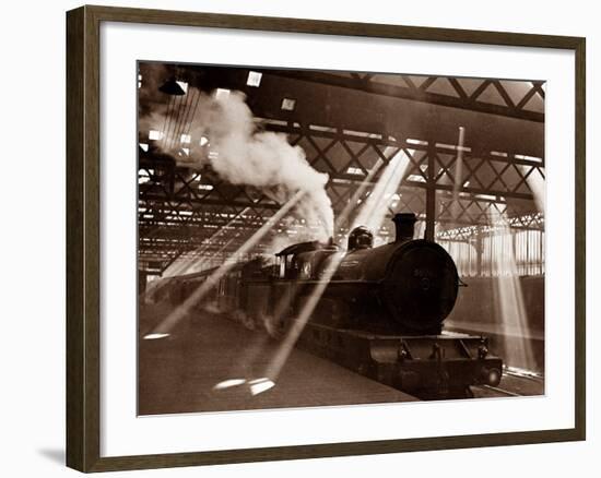 Steam Train Leaving Euston Station, April 1928-null-Framed Photographic Print