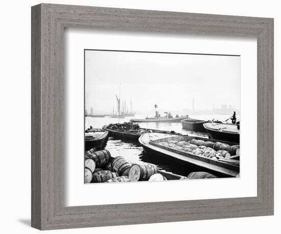 Steam Tug Moving Between Barges on the Thames, London, C1905-null-Framed Photographic Print