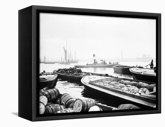 Steam Tug Moving Between Barges on the Thames, London, C1905-null-Framed Premier Image Canvas