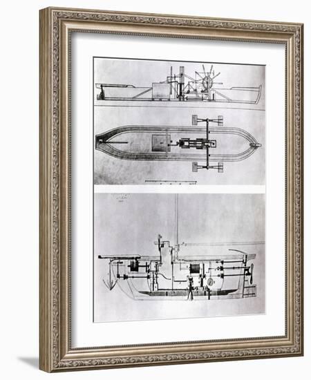Steamboat and Submarine Plans-Robert Fulton-Framed Giclee Print