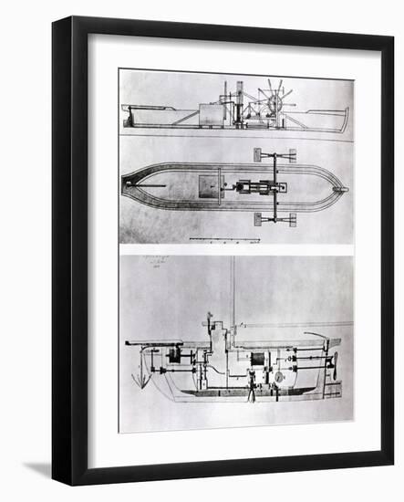 Steamboat and Submarine Plans-Robert Fulton-Framed Giclee Print