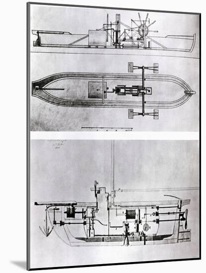 Steamboat and Submarine Plans-Robert Fulton-Mounted Giclee Print