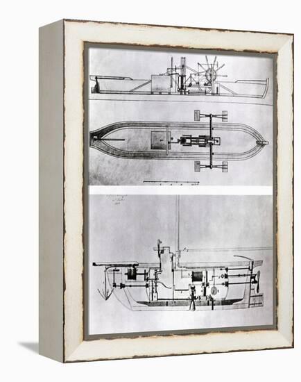 Steamboat and Submarine Plans-Robert Fulton-Framed Premier Image Canvas