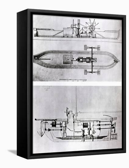 Steamboat and Submarine Plans-Robert Fulton-Framed Premier Image Canvas