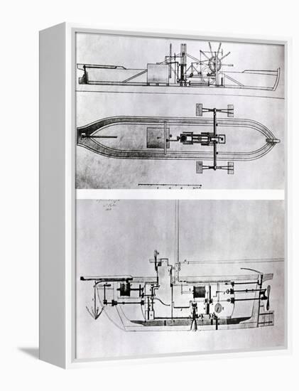 Steamboat and Submarine Plans-Robert Fulton-Framed Premier Image Canvas