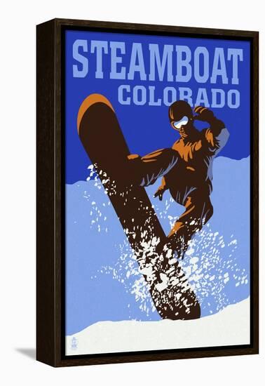 Steamboat, Colorado - Colorblocked Snowboarder-Lantern Press-Framed Stretched Canvas