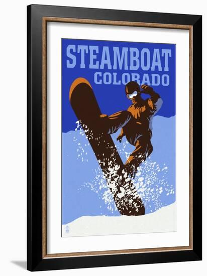 Steamboat, Colorado - Colorblocked Snowboarder-Lantern Press-Framed Premium Giclee Print