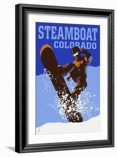 Steamboat, Colorado - Colorblocked Snowboarder-Lantern Press-Framed Premium Giclee Print
