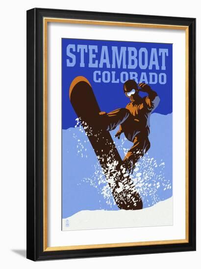 Steamboat, Colorado - Colorblocked Snowboarder-Lantern Press-Framed Premium Giclee Print