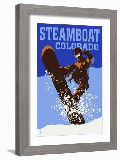 Steamboat, Colorado - Colorblocked Snowboarder-Lantern Press-Framed Art Print