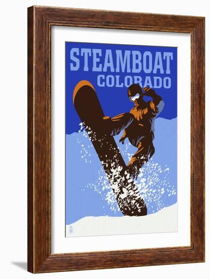 Steamboat, Colorado - Colorblocked Snowboarder-Lantern Press-Framed Art Print