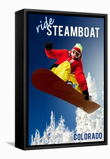 Steamboat, Colorado - Snowboarder-Lantern Press-Framed Stretched Canvas