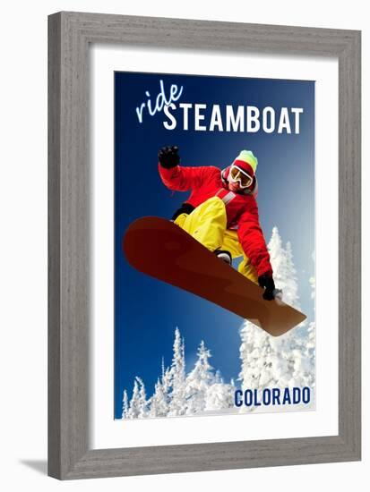 Steamboat, Colorado - Snowboarder-Lantern Press-Framed Art Print