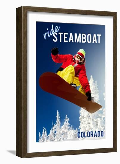 Steamboat, Colorado - Snowboarder-Lantern Press-Framed Art Print