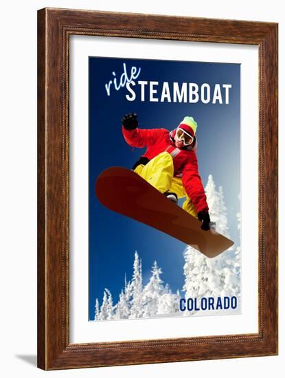 Steamboat, Colorado - Snowboarder-Lantern Press-Framed Art Print