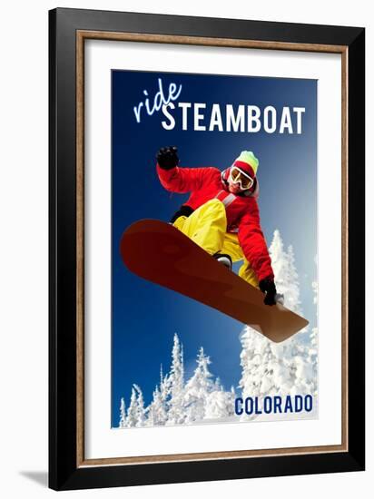 Steamboat, Colorado - Snowboarder-Lantern Press-Framed Art Print