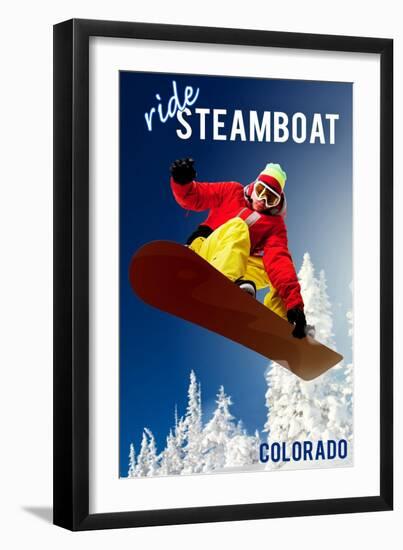 Steamboat, Colorado - Snowboarder-Lantern Press-Framed Art Print