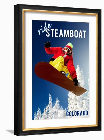 Steamboat, Colorado - Snowboarder-Lantern Press-Framed Art Print