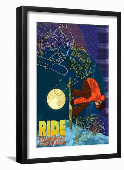 Steamboat, Colorado - Timelapse Snowboarder-Lantern Press-Framed Art Print