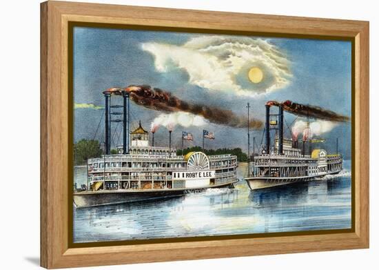 Steamboat Race, 1870-Currier & Ives-Framed Premier Image Canvas