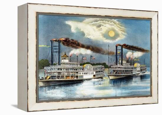 Steamboat Race, 1870-Currier & Ives-Framed Premier Image Canvas