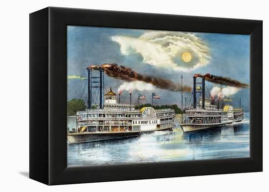 Steamboat Race, 1870-Currier & Ives-Framed Premier Image Canvas