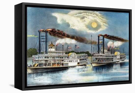 Steamboat Race, 1870-Currier & Ives-Framed Premier Image Canvas