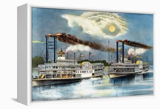 Steamboat Race, 1870-Currier & Ives-Framed Premier Image Canvas
