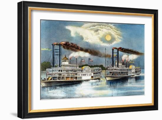 Steamboat Race, 1870-Currier & Ives-Framed Giclee Print