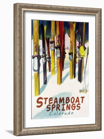 Steamboat Springs, CO - Colorful Skis-Lantern Press-Framed Art Print