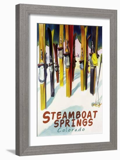 Steamboat Springs, CO - Colorful Skis-Lantern Press-Framed Art Print