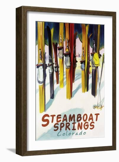 Steamboat Springs, CO - Colorful Skis-Lantern Press-Framed Art Print